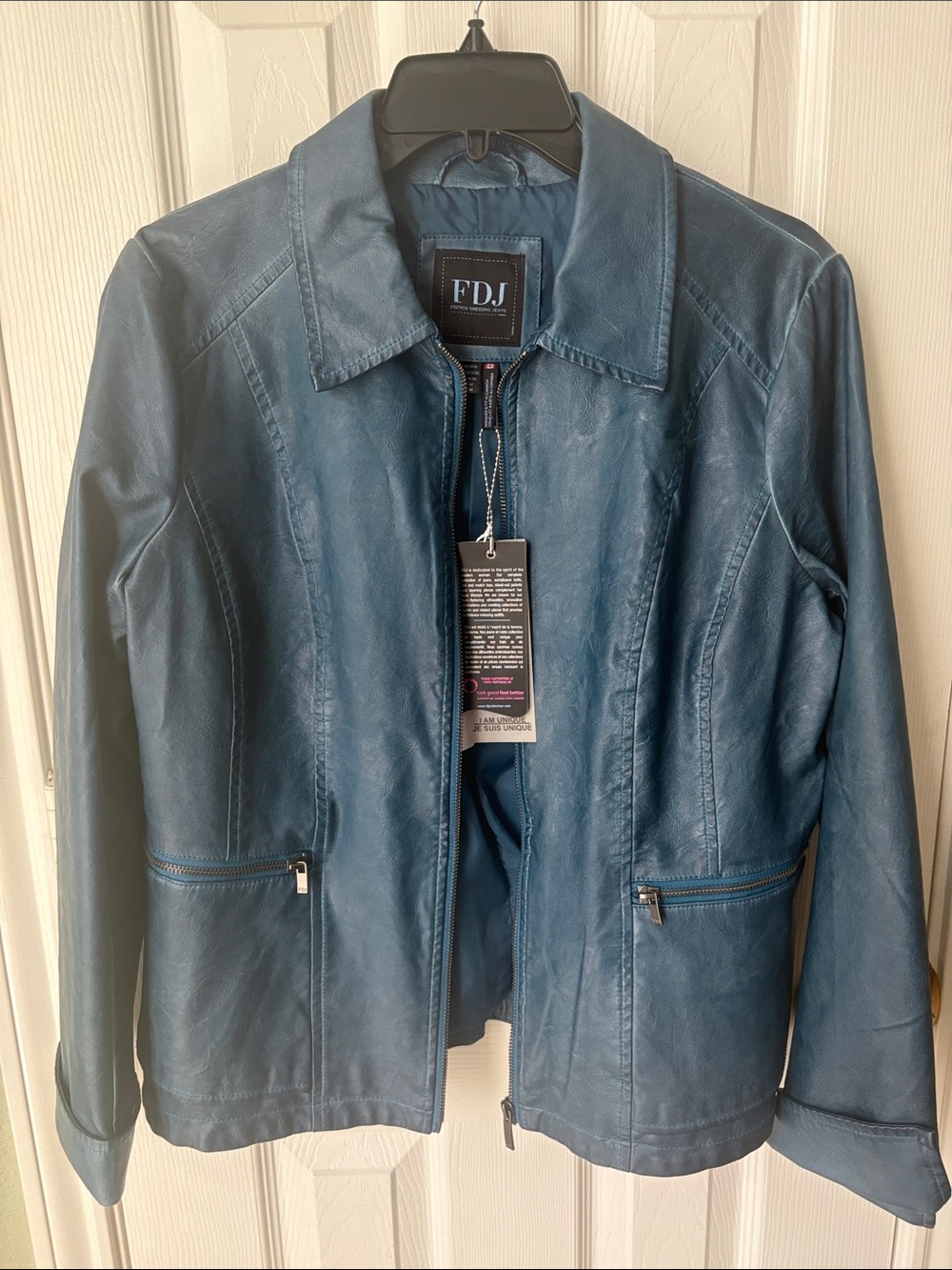 Women's Teal Faux Waxed Leather Jacket